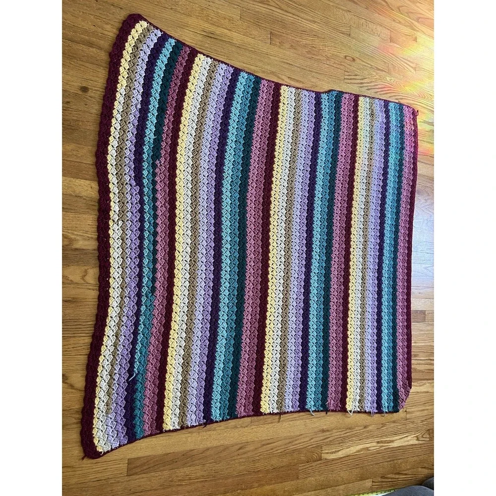 Handmade Crochet Afghan Throw Blanket Striped Multicolor 50x60